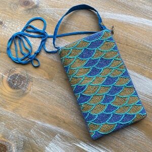 FREE*~ DAILY DEAL! Blue and Gold Hand Beaded Womens’ Bag ~ Wristlet